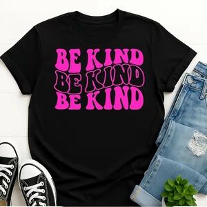 Black T-Shirt with Pink 'Be Kind' Graphic